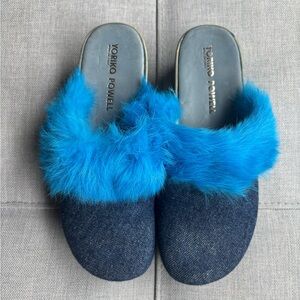 Yoshiko Powell Vintage Made in Italy Denim Clogs with real Fur